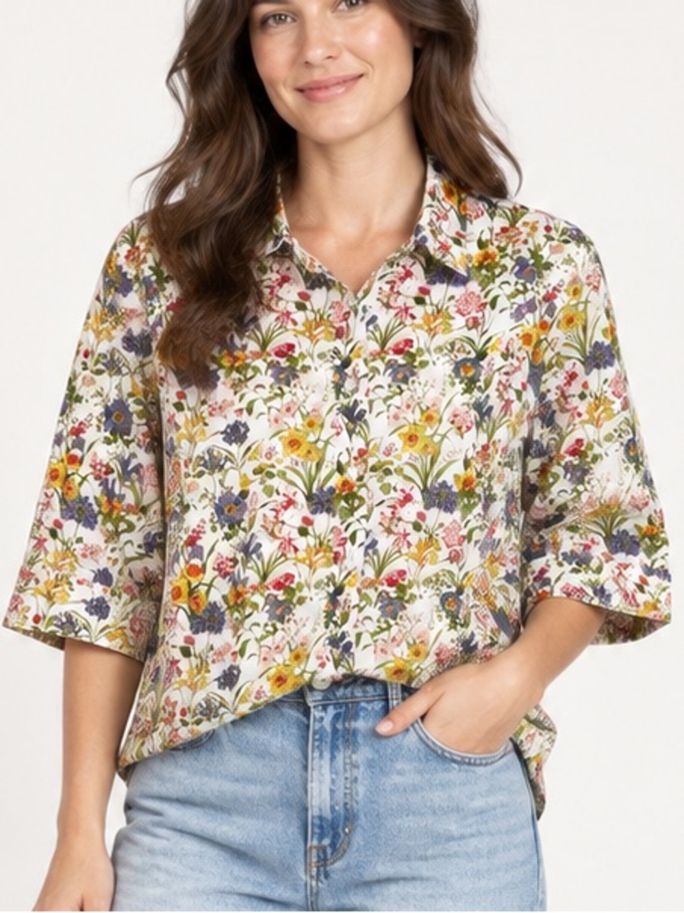 American Sweetheart Floral Wildflower Button Front Shirt Size Medium